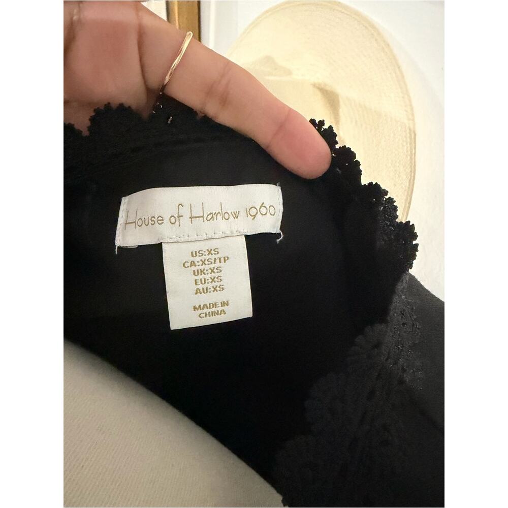 Women's House of Harlow 1960 Lace Edge Linen Front Tie Top in Black Size XS - Picture 6 of 7